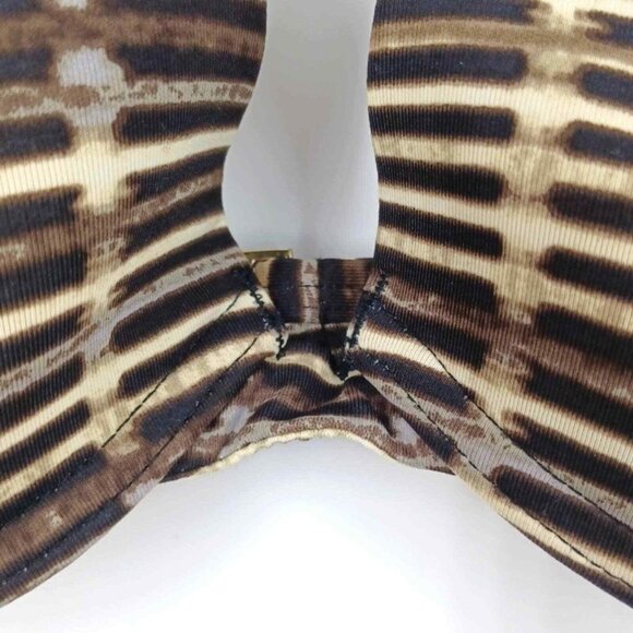 BCBG MaxAzria Bikini Top Womens Sz S Brown Boho Geo Minimal Gold Y2K Island Girl - Picture 4 of 12